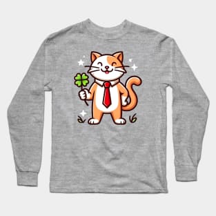 Cat Holding Shamrock for St Patricks Day Long Sleeve T-Shirt